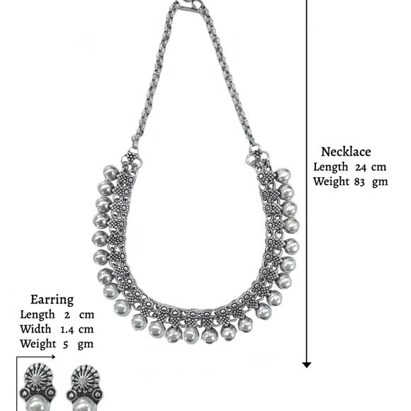 Oxidized Silver Style Choker Necklace Set - Picture 5 of 5